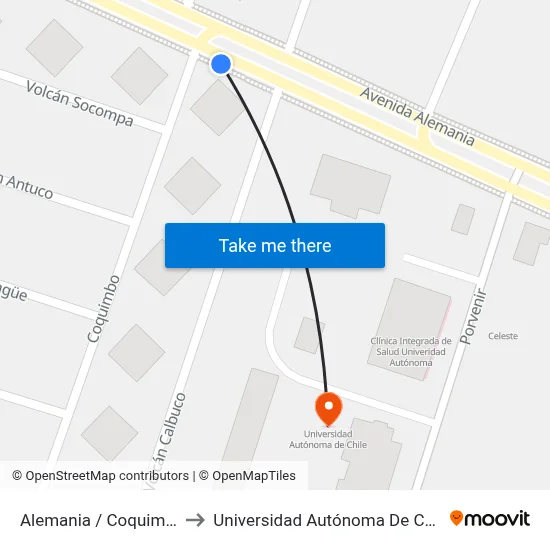 Alemania / Coquimbo to Universidad Autónoma De Chile map