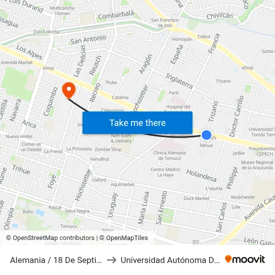 Alemania / 18 De Septiembre to Universidad Autónoma De Chile map