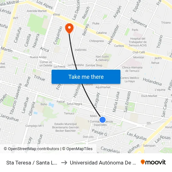Sta Teresa / Santa Lucia to Universidad Autónoma De Chile map
