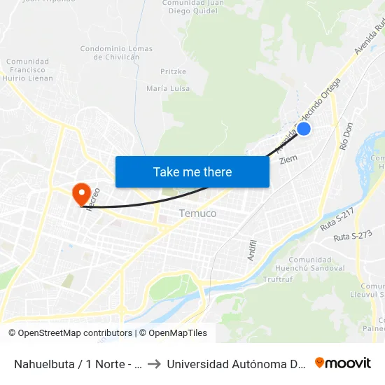 Nahuelbuta / 1 Norte - Norte to Universidad Autónoma De Chile map