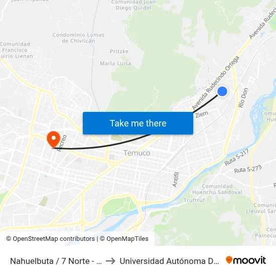Nahuelbuta / 7 Norte - Norte to Universidad Autónoma De Chile map