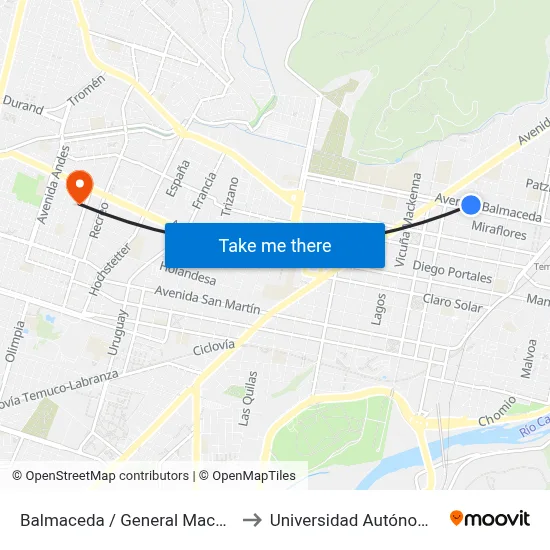 Balmaceda / General Mackenna - Norte to Universidad Autónoma De Chile map
