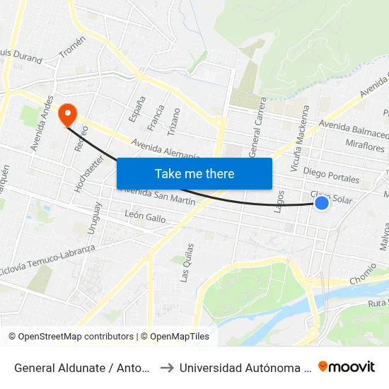 General Aldunate / Antonio Varas to Universidad Autónoma De Chile map