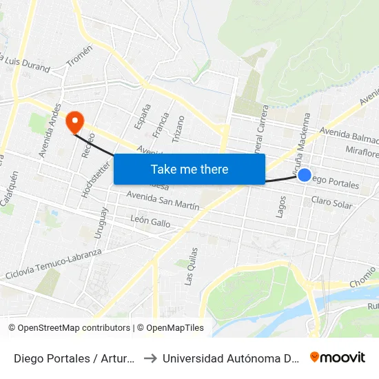 Diego Portales / Arturo Prat to Universidad Autónoma De Chile map