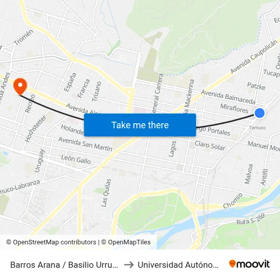 Barros Arana / Basilio Urrutia - Poniente to Universidad Autónoma De Chile map