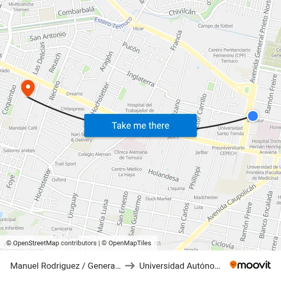Manuel Rodriguez / General Prieto Norte to Universidad Autónoma De Chile map