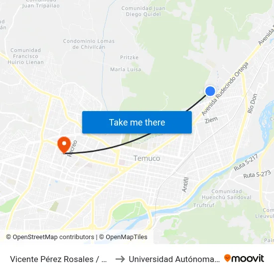 Vicente Pérez Rosales / Rodoviario to Universidad Autónoma De Chile map