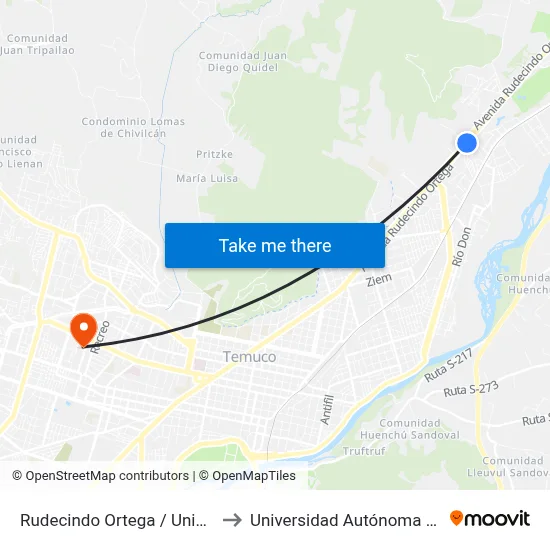 Rudecindo Ortega / Unión Norte to Universidad Autónoma De Chile map