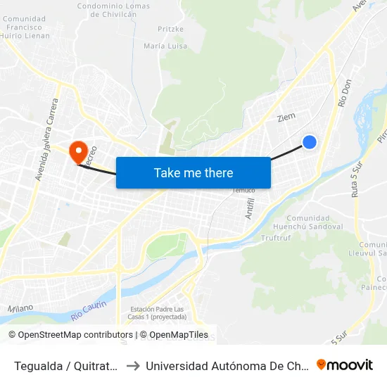 Tegualda / Quitratúe to Universidad Autónoma De Chile map