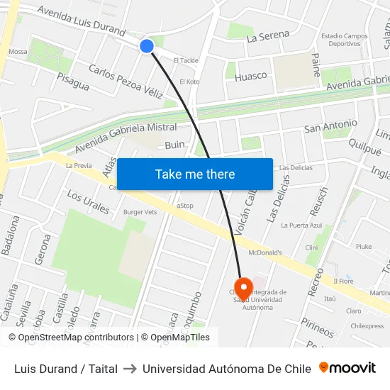 Luis Durand / Taital to Universidad Autónoma De Chile map