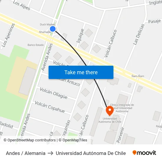 Andes / Alemania to Universidad Autónoma De Chile map