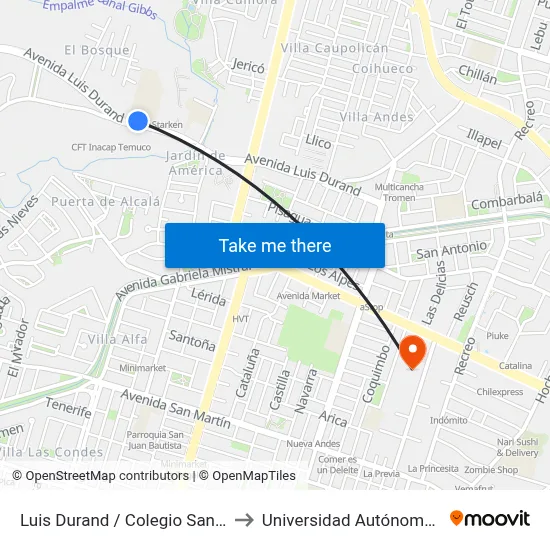 Luis Durand / Colegio San Francisco to Universidad Autónoma De Chile map