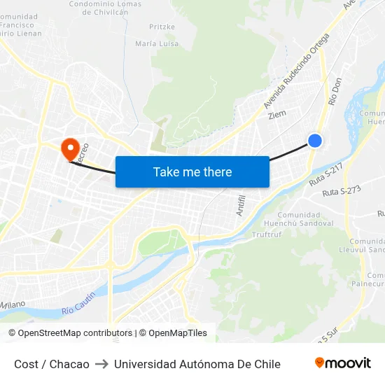 Cost / Chacao to Universidad Autónoma De Chile map