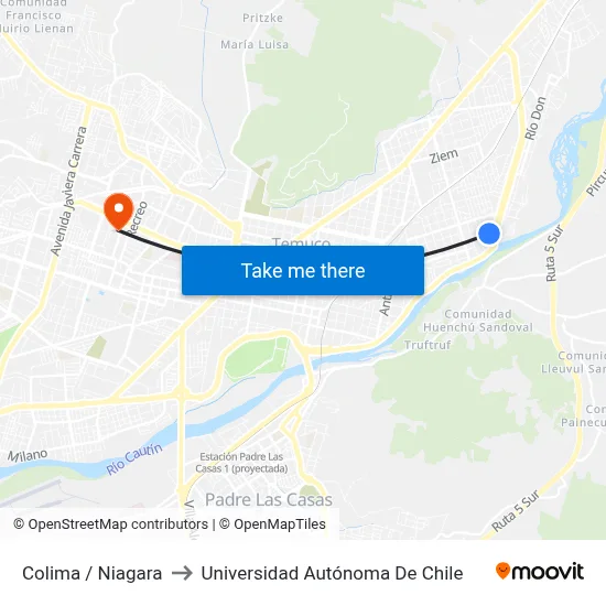 Colima / Niagara to Universidad Autónoma De Chile map