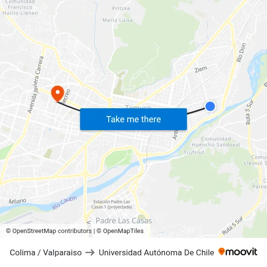 Colima / Valparaiso to Universidad Autónoma De Chile map