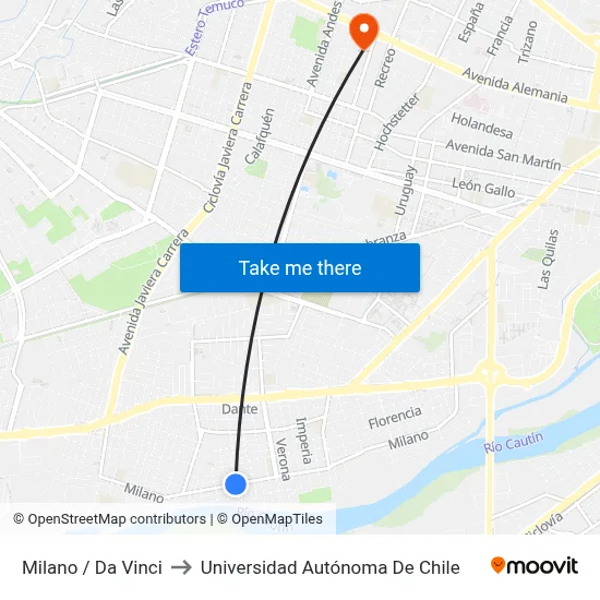Milano / Da Vinci to Universidad Autónoma De Chile map