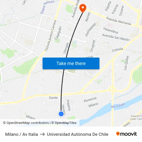 Milano / Av Italia to Universidad Autónoma De Chile map