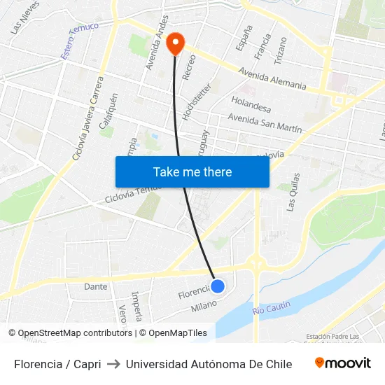 Florencia / Capri to Universidad Autónoma De Chile map