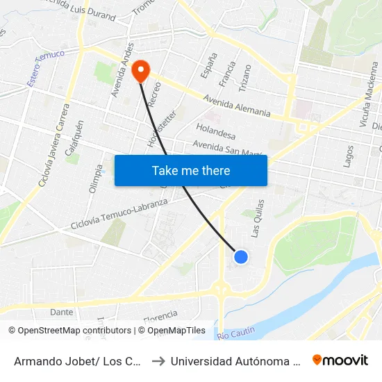 Armando Jobet/ Los Copihues to Universidad Autónoma De Chile map
