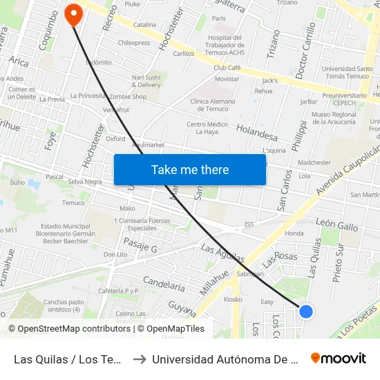 Las Quilas / Los Temos to Universidad Autónoma De Chile map