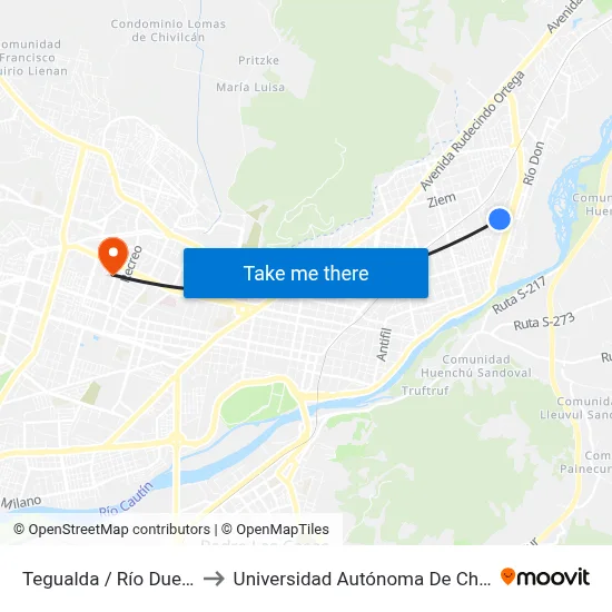 Tegualda / Río Duero to Universidad Autónoma De Chile map