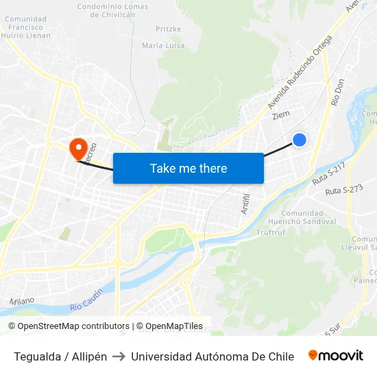 Tegualda / Allipén to Universidad Autónoma De Chile map