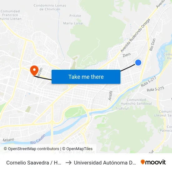 Cornelio Saavedra / Hualpin to Universidad Autónoma De Chile map