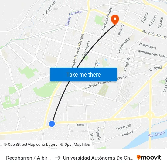 Recabarren / Albireo to Universidad Autónoma De Chile map