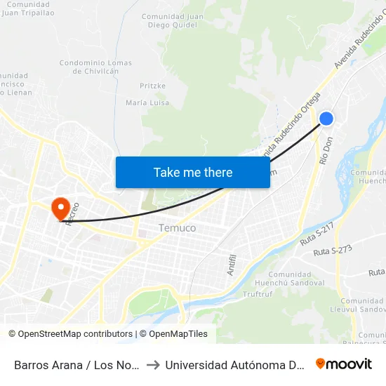 Barros Arana / Los Nogales to Universidad Autónoma De Chile map