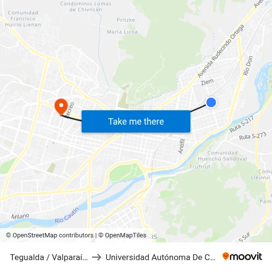 Tegualda / Valparaíso to Universidad Autónoma De Chile map