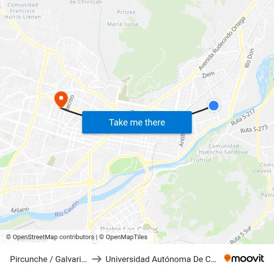 Pircunche / Galvarino to Universidad Autónoma De Chile map