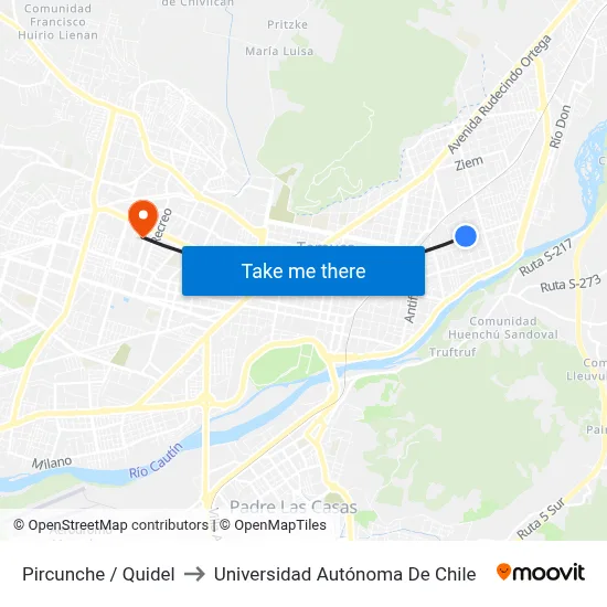 Pircunche / Quidel to Universidad Autónoma De Chile map