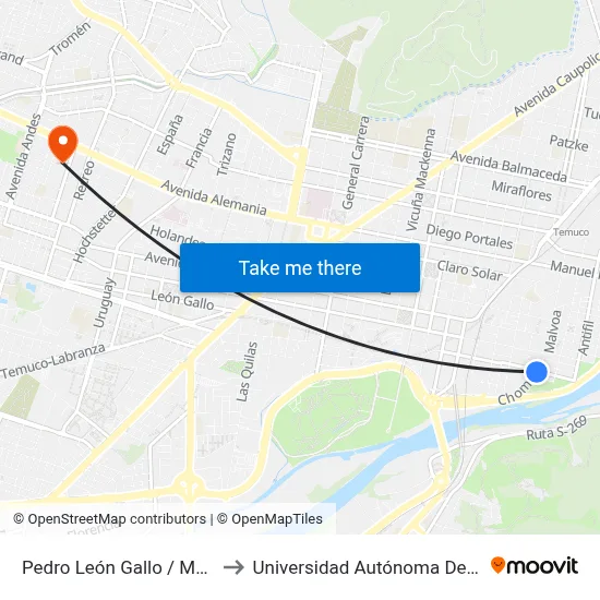 Pedro León Gallo / Malvoa to Universidad Autónoma De Chile map
