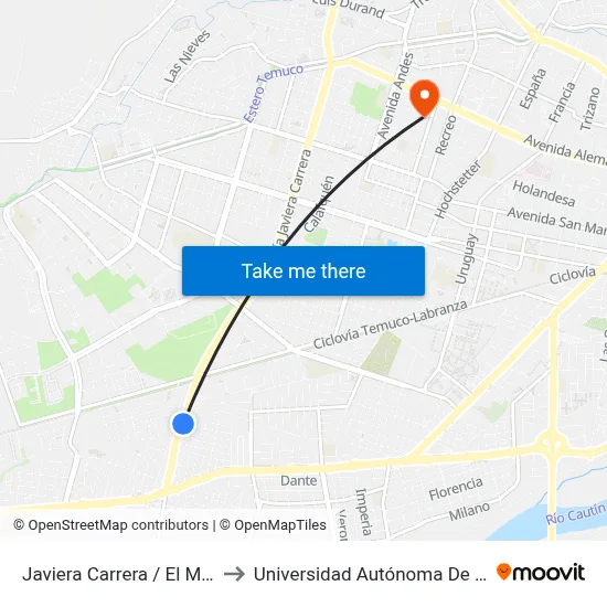 Javiera Carrera / El Monte to Universidad Autónoma De Chile map