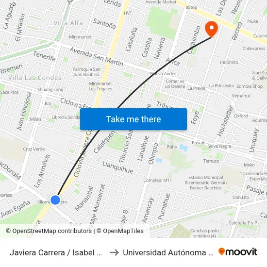 Javiera Carrera / Isabel Riquelme to Universidad Autónoma De Chile map