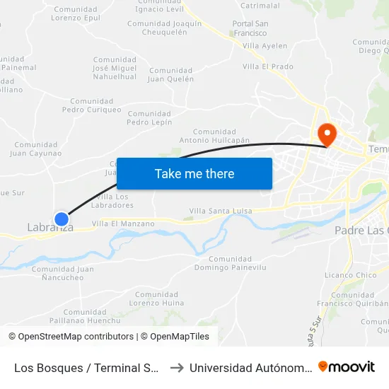 Los Bosques / Terminal Salida Linea 5, to Universidad Autónoma De Chile map