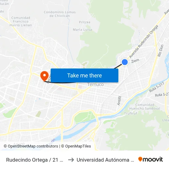 Rudecindo Ortega / 21 De Mayo to Universidad Autónoma De Chile map