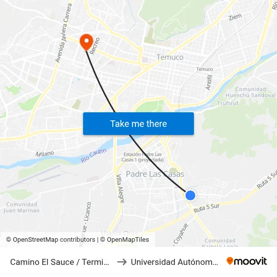 Camino El Sauce / Terminal Linea 8 to Universidad Autónoma De Chile map