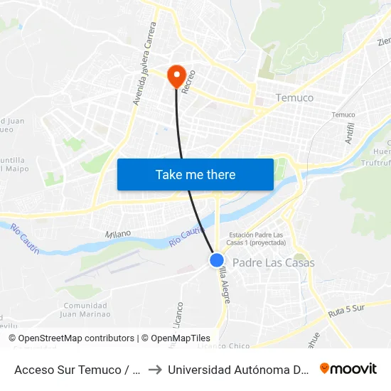 Acceso Sur Temuco / S-532 to Universidad Autónoma De Chile map