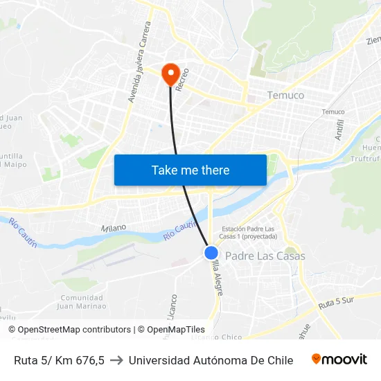 Ruta 5/ Km 676,5 to Universidad Autónoma De Chile map