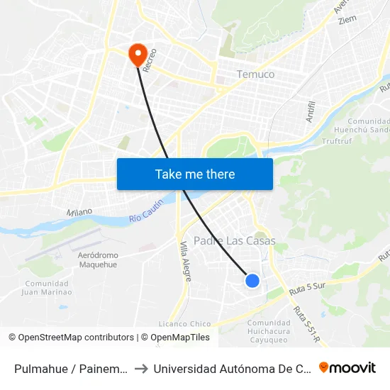 Pulmahue / Painemilla to Universidad Autónoma De Chile map