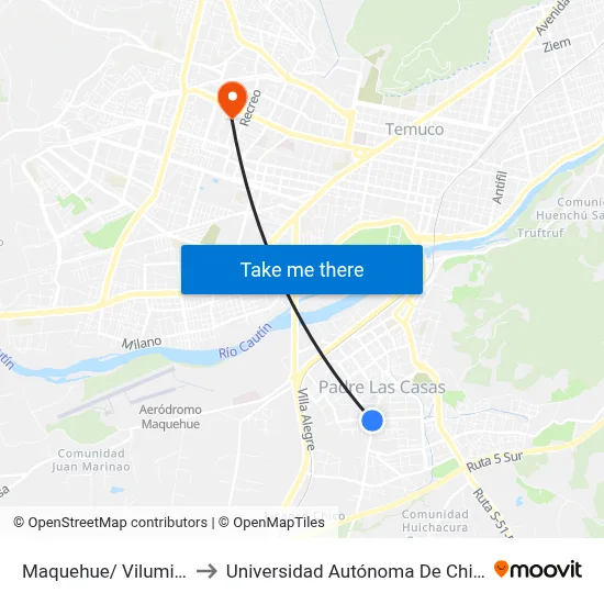 Maquehue/ Vilumila to Universidad Autónoma De Chile map