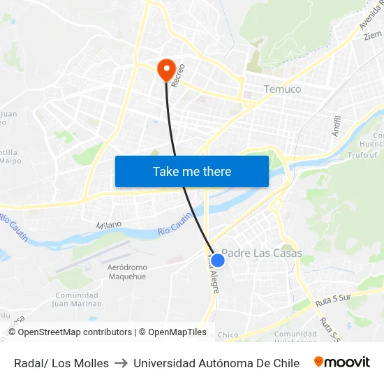 Radal/ Los Molles to Universidad Autónoma De Chile map