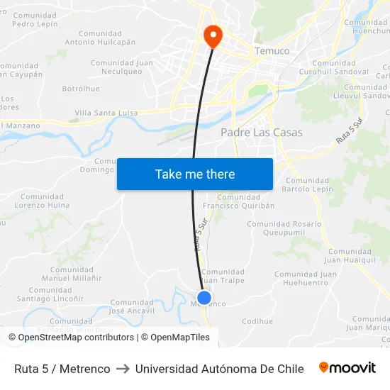 Ruta 5 / Metrenco to Universidad Autónoma De Chile map