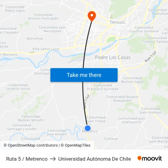 Ruta 5 / Metrenco to Universidad Autónoma De Chile map