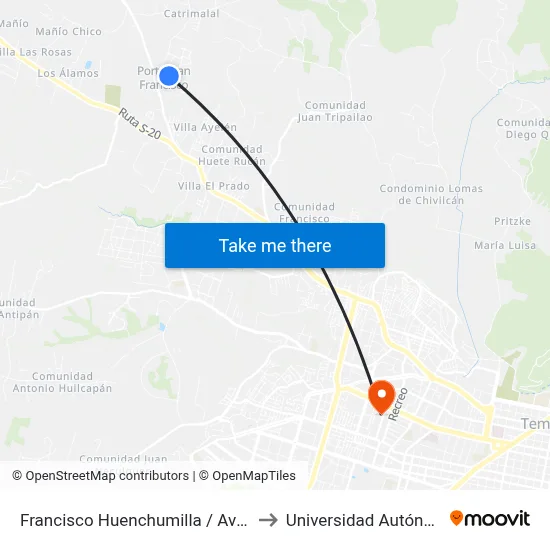 Francisco Huenchumilla / Av Nueva Esperanza to Universidad Autónoma De Chile map