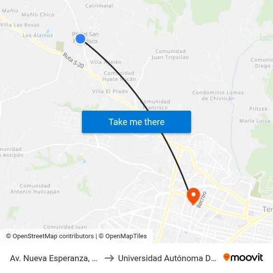 Av. Nueva Esperanza, 04490 to Universidad Autónoma De Chile map