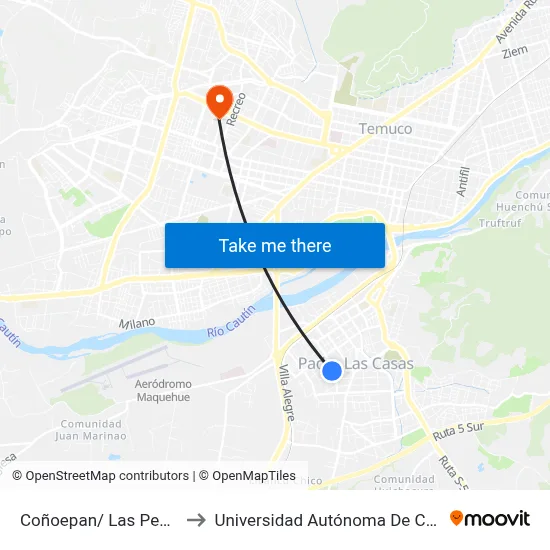 Coñoepan/ Las Penas to Universidad Autónoma De Chile map