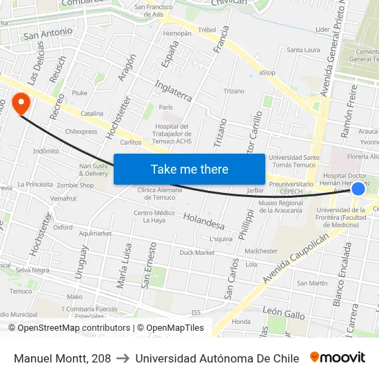 Manuel Montt, 208 to Universidad Autónoma De Chile map