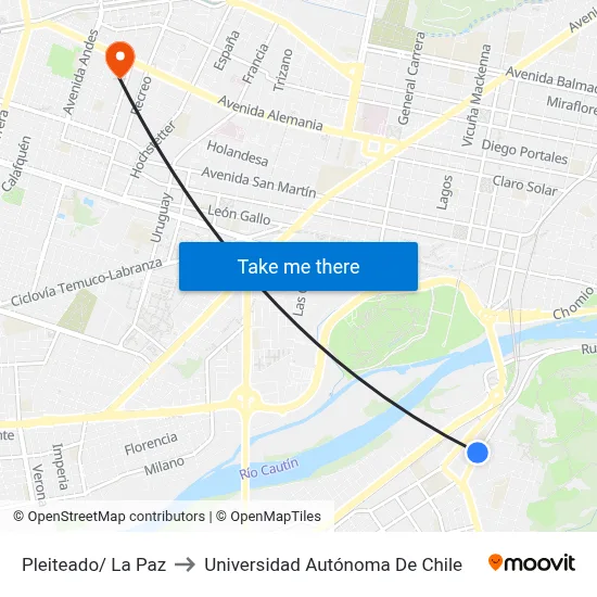 Pleiteado/ La Paz to Universidad Autónoma De Chile map
